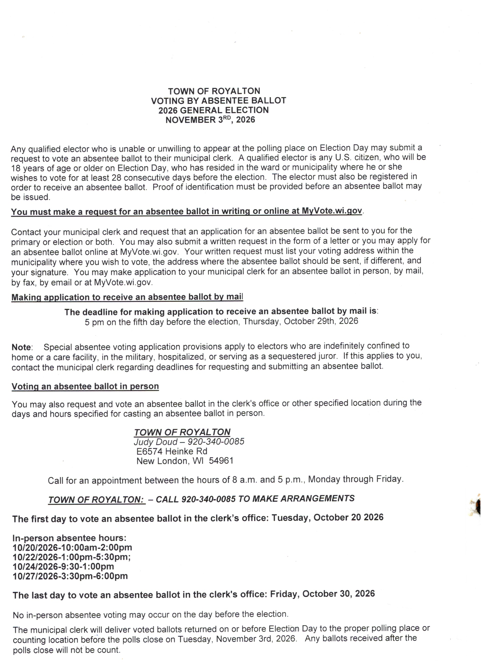In Person Absentee Voting